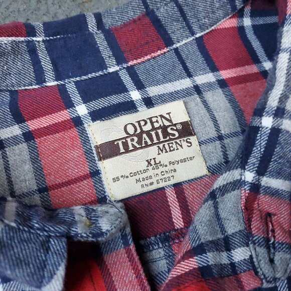 Open Trails Shirt Mens Size XL Extra Large Long Sleeve Button Red Plaid - Picture 4 of 6
